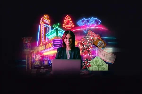 A woman in a luxurious green gown next to an ornate roulette wheel, capturing the upscale casino mood of JAYA.
